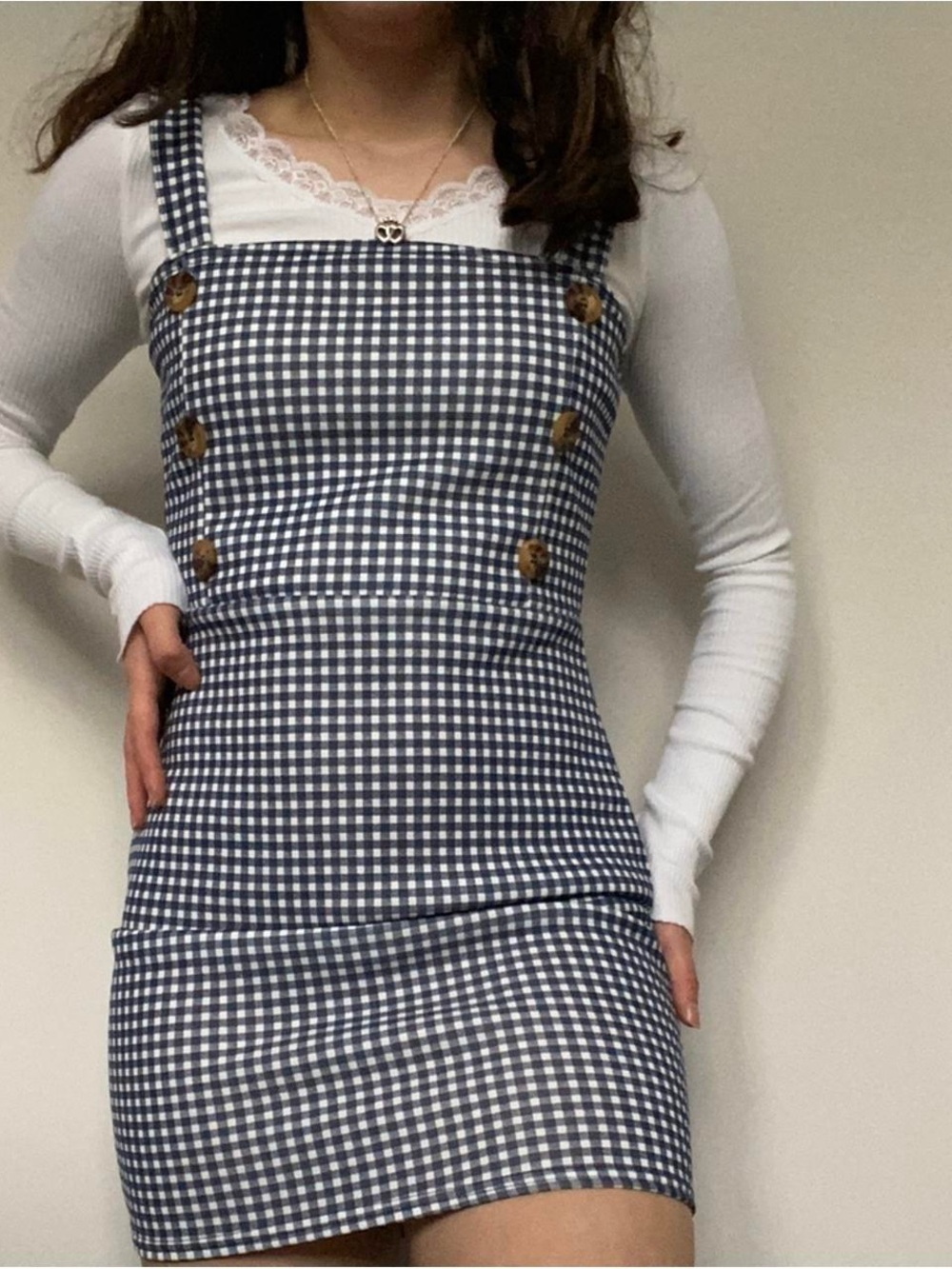 PrettyLittleThing Navy and White Gingham Mini Sundress